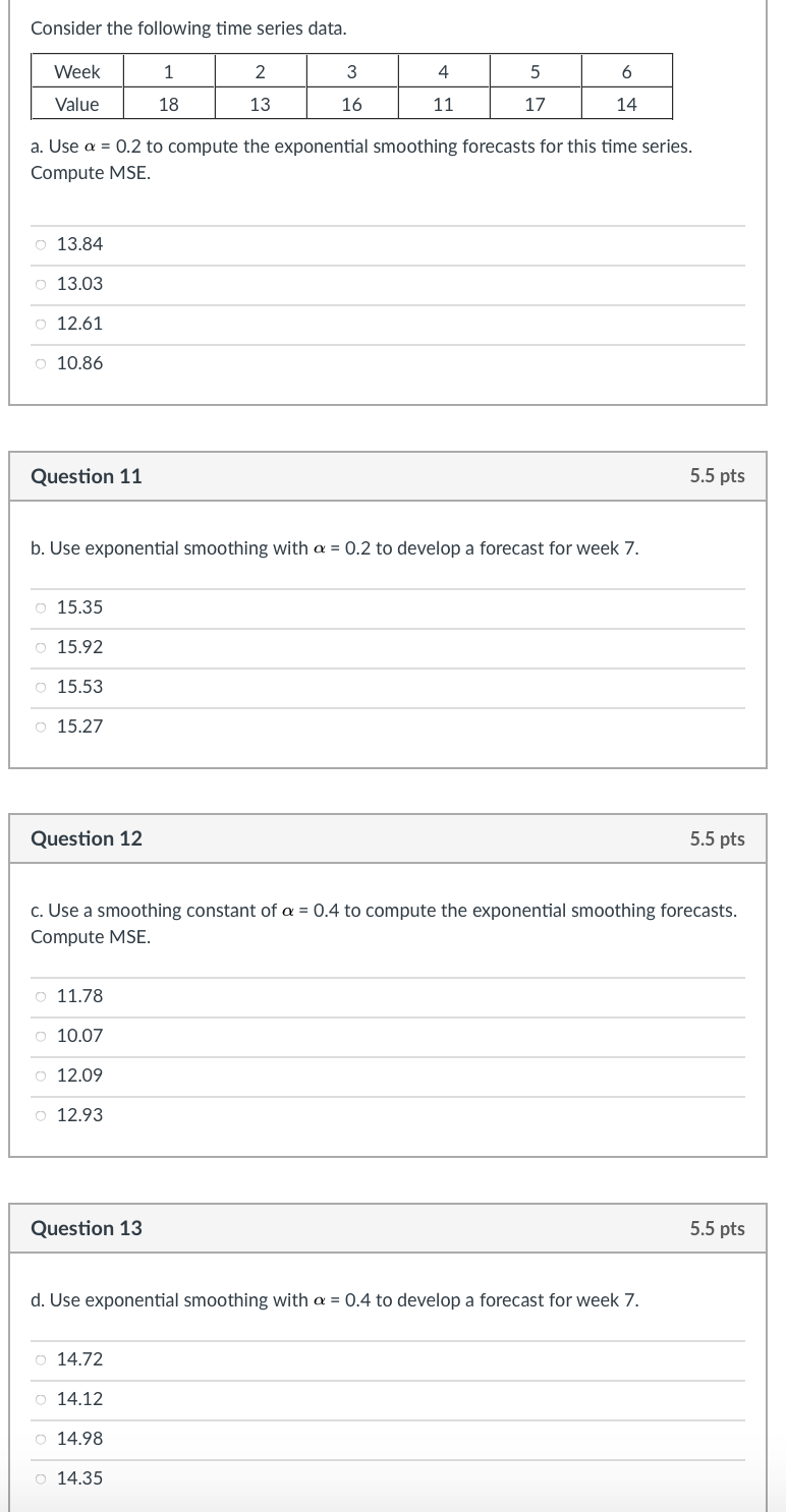Solved Consider the following time series data. Week 1 2 3 4 | Chegg.com