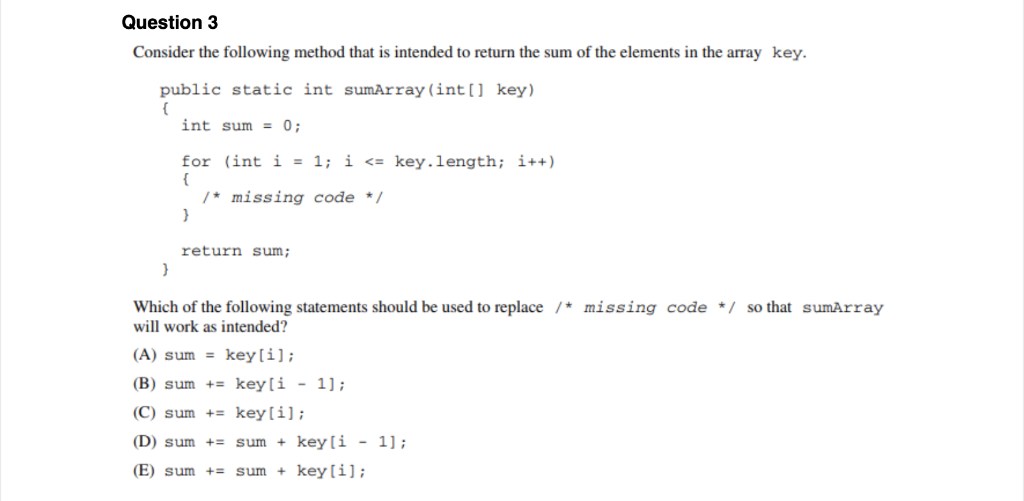Question 1 Consider the following method. public | Chegg.com