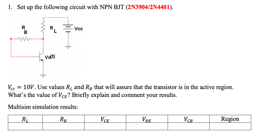 Solved 1. Set up the following circuit with NPN BJT | Chegg.com
