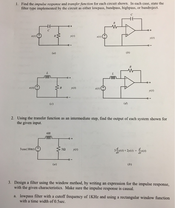 Solved Find the impulse response and transfer function for | Chegg.com