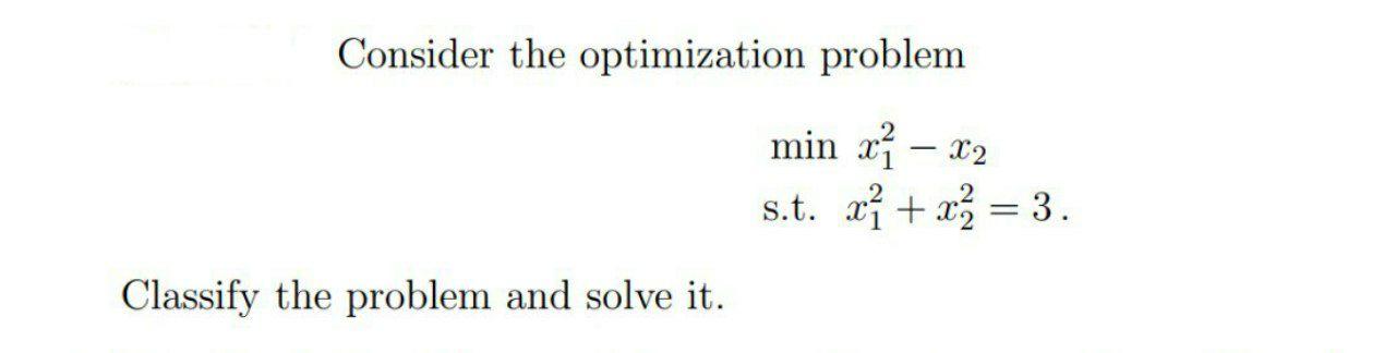 Solved Consider the optimization problem min c - 22 s.t. x + | Chegg.com