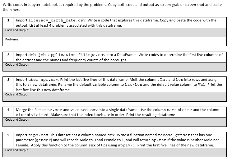 Write codes in Jupyter notebook as required by the | Chegg.com