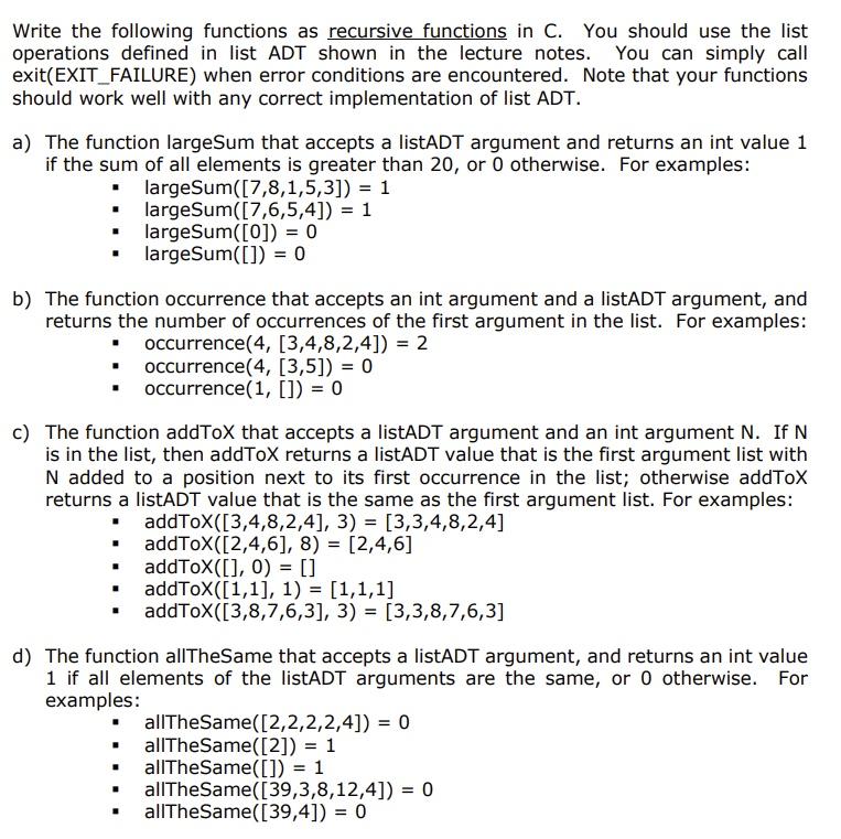 Solved Write the following functions as recursive functions | Chegg.com