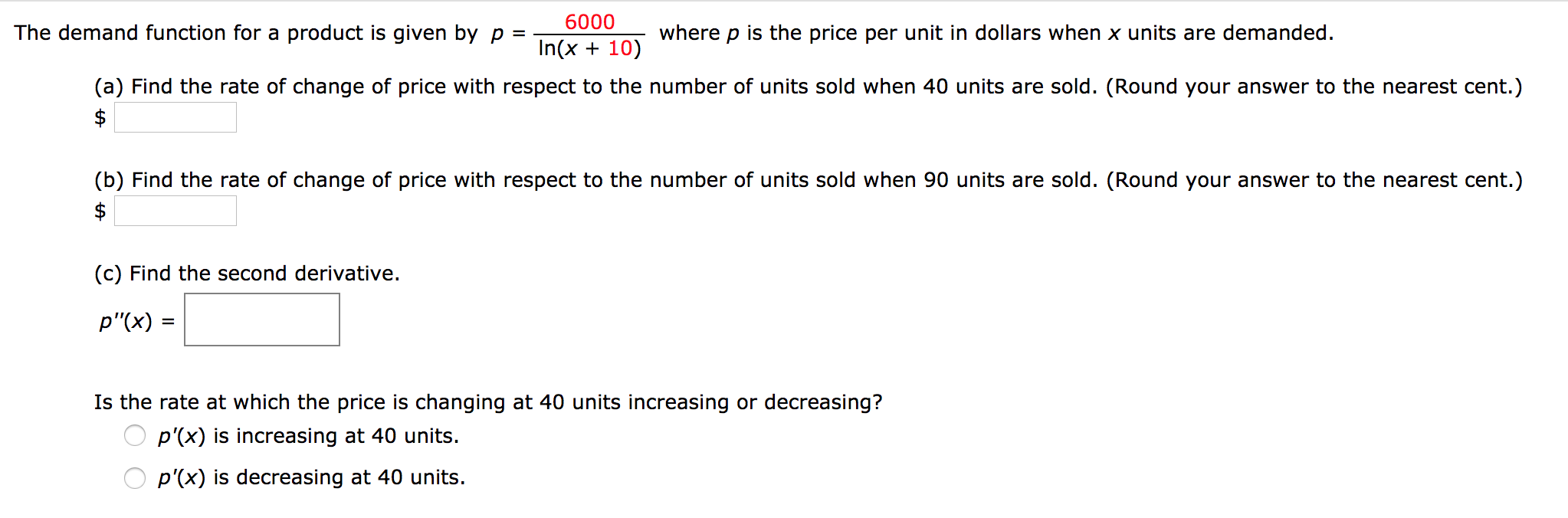 Solved 6000 The demand function for a product is given by p | Chegg.com