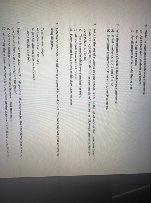 Solved 1. Write the negations to the following statements. | Chegg.com