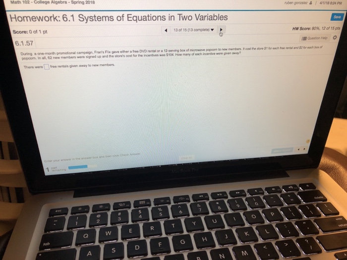 Solved Math 102-College Algebra-Spring 2018 uben | Chegg.com