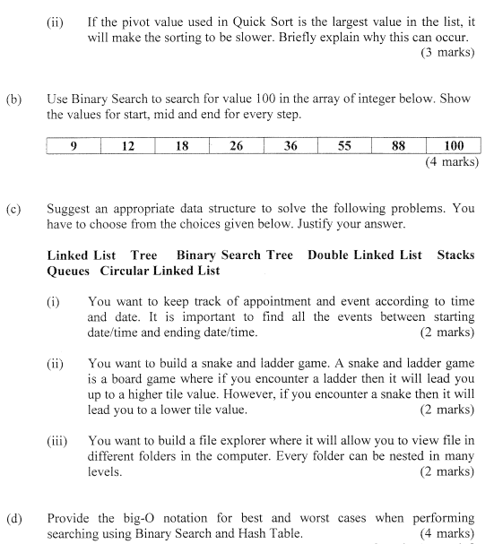 Solved (ii) If the pivot value used in Quick Sort is the | Chegg.com