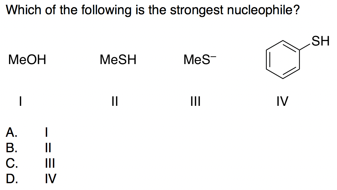 Solved Which Of The Following Is The Strongest Nucleophile 9412