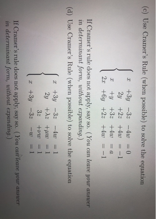 Solved 2. Use Cramer's Rule (a) Use Cramer's Rule (when | Chegg.com