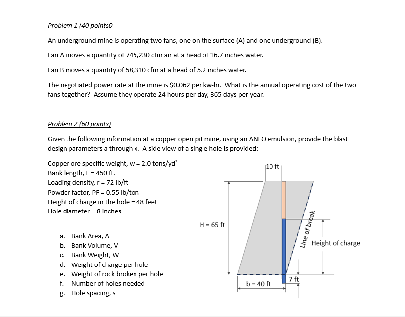 Solved Problem 1 (40 points 0 An underground mine is | Chegg.com