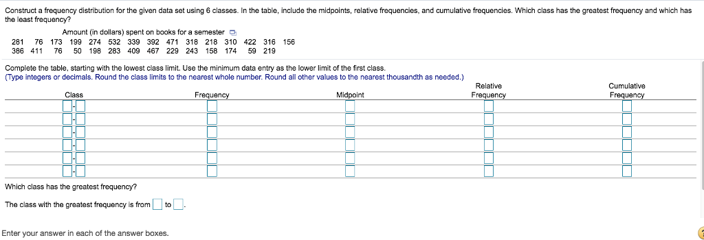Solved Construct a frequency distribution for the given data | Chegg.com