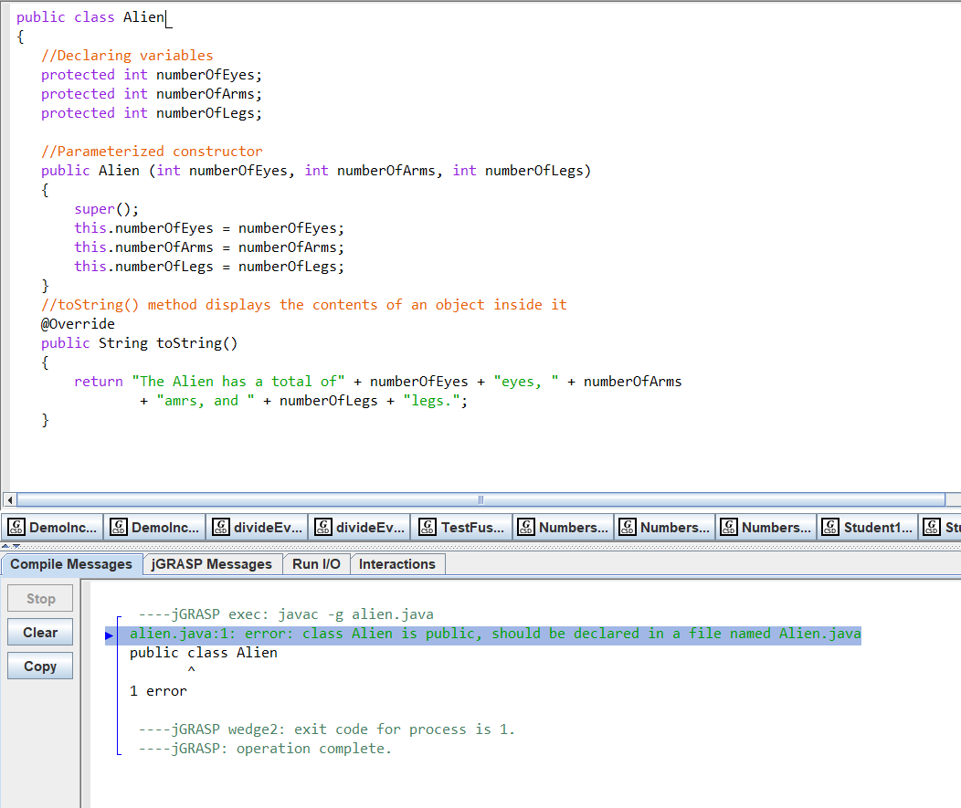 Solved public class Alien, { //Declaring variables protected | Chegg.com