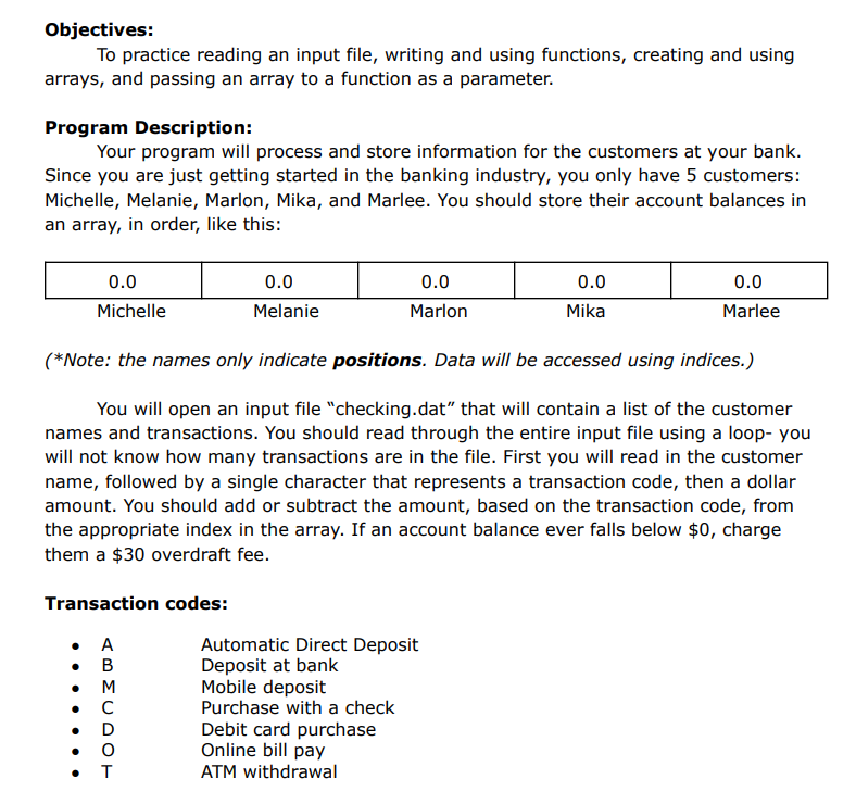Solved In c++ please pass in the array, transaction code, | Chegg.com