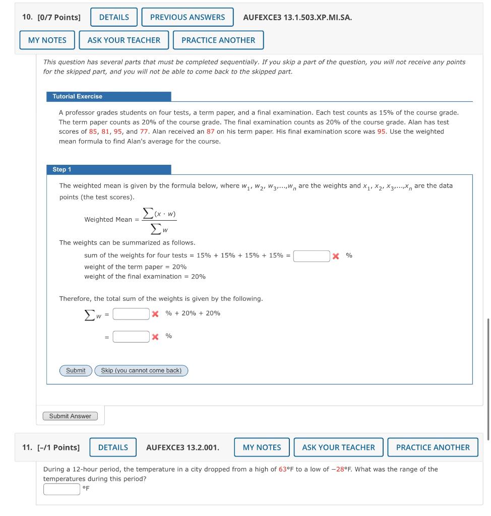 Solved 10. [0/7 Points) DETAILS PREVIOUS ANSWERS AUFEXCE3 | Chegg.com