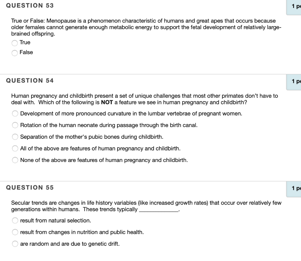 Solved QUESTION 53 1 Pc True Or False: Menopause Is A | Chegg.com