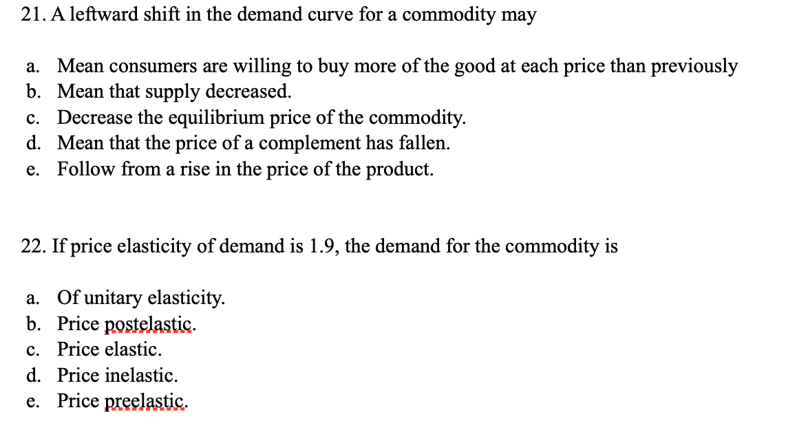 Solved 21. A leftward shift in the demand curve for a | Chegg.com