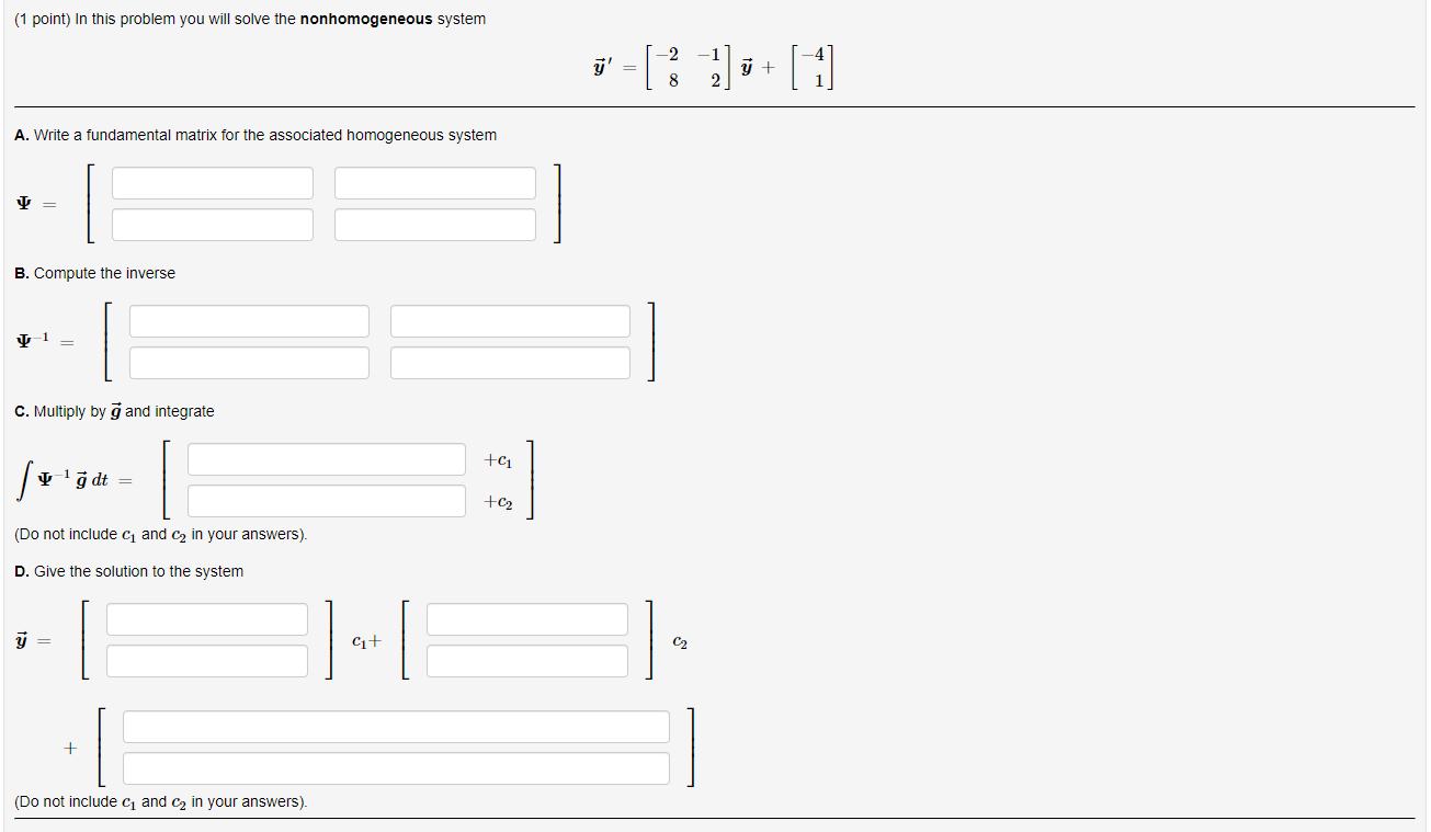 Solved (1 point) In this problem you will solve the | Chegg.com