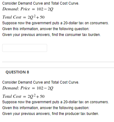 Solved Consider Demand Curve and Total Cost Curve. Demand: | Chegg.com