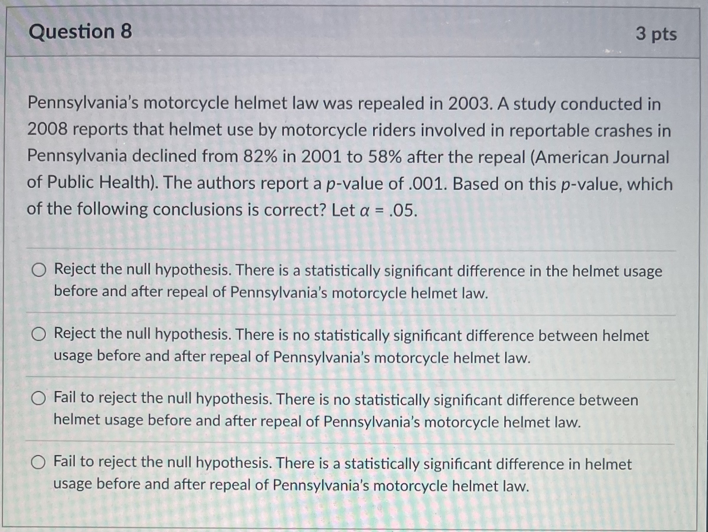 Pennsylvania's motorcycle helmet law was repealed in