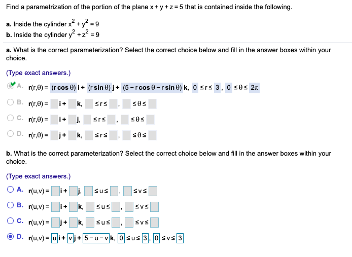 Solved Find a parametrization of the portion of the plane x | Chegg.com