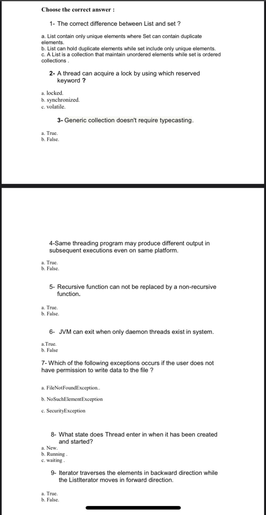 Solved Choose the correct answer : 1- The correct difference | Chegg.com