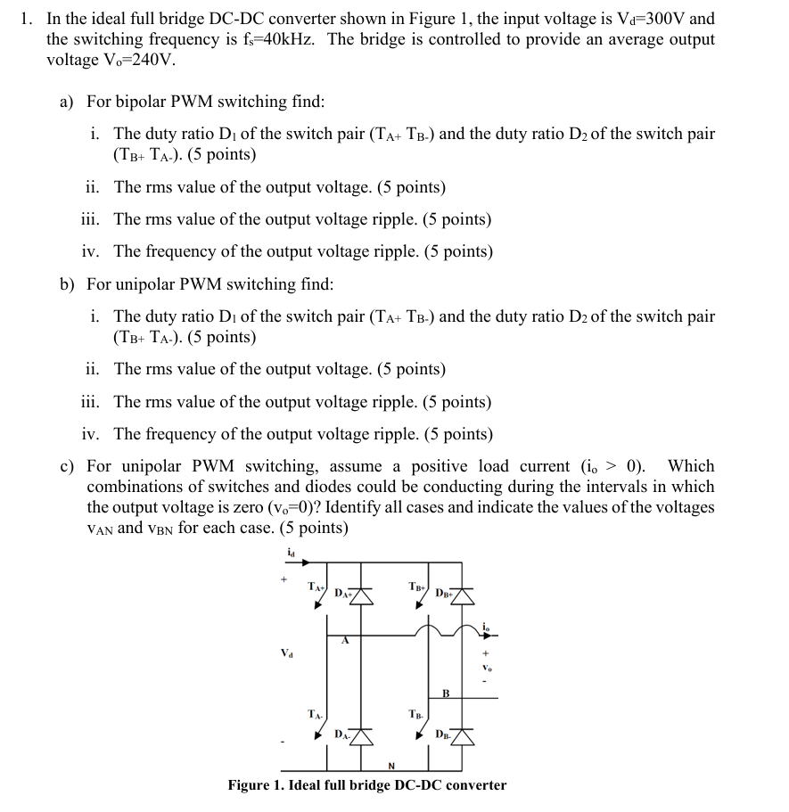 Solved In ﻿the ideal full bridge DC -DC ﻿converter shown in | Chegg.com