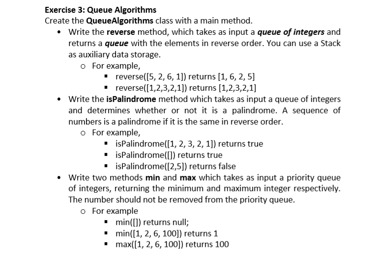 Exercise 3: Queue Algorithms Create the Queue | Chegg.com