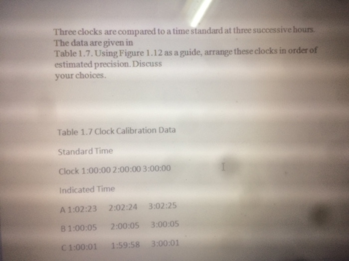 Solved Three clocks are compared to a time standard at three