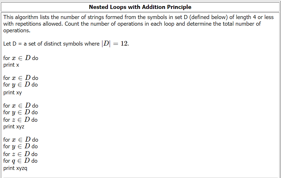 Solved Nested Loops with Addition Principle This algorithm | Chegg.com