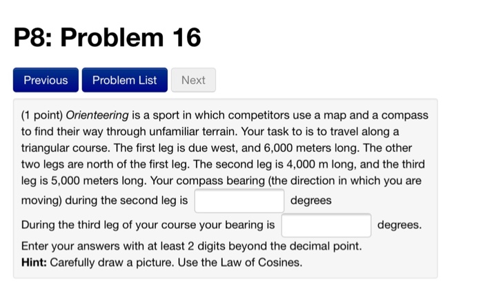 Solved P8: Problem 16 Previous Problem List Next (1 point) | Chegg.com