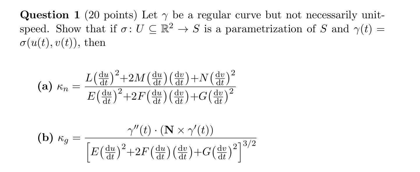 Solved Question 1 (20 ﻿points) ﻿Let γbe ﻿a regular curve but | Chegg.com