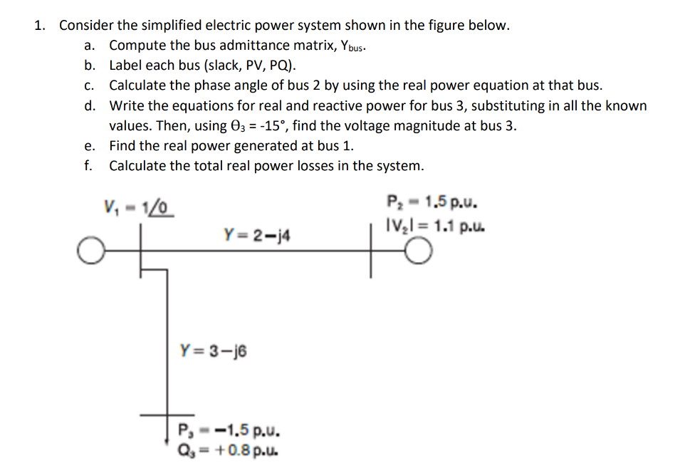 Solved 1. ﻿Consider the simplified electric power system | Chegg.com