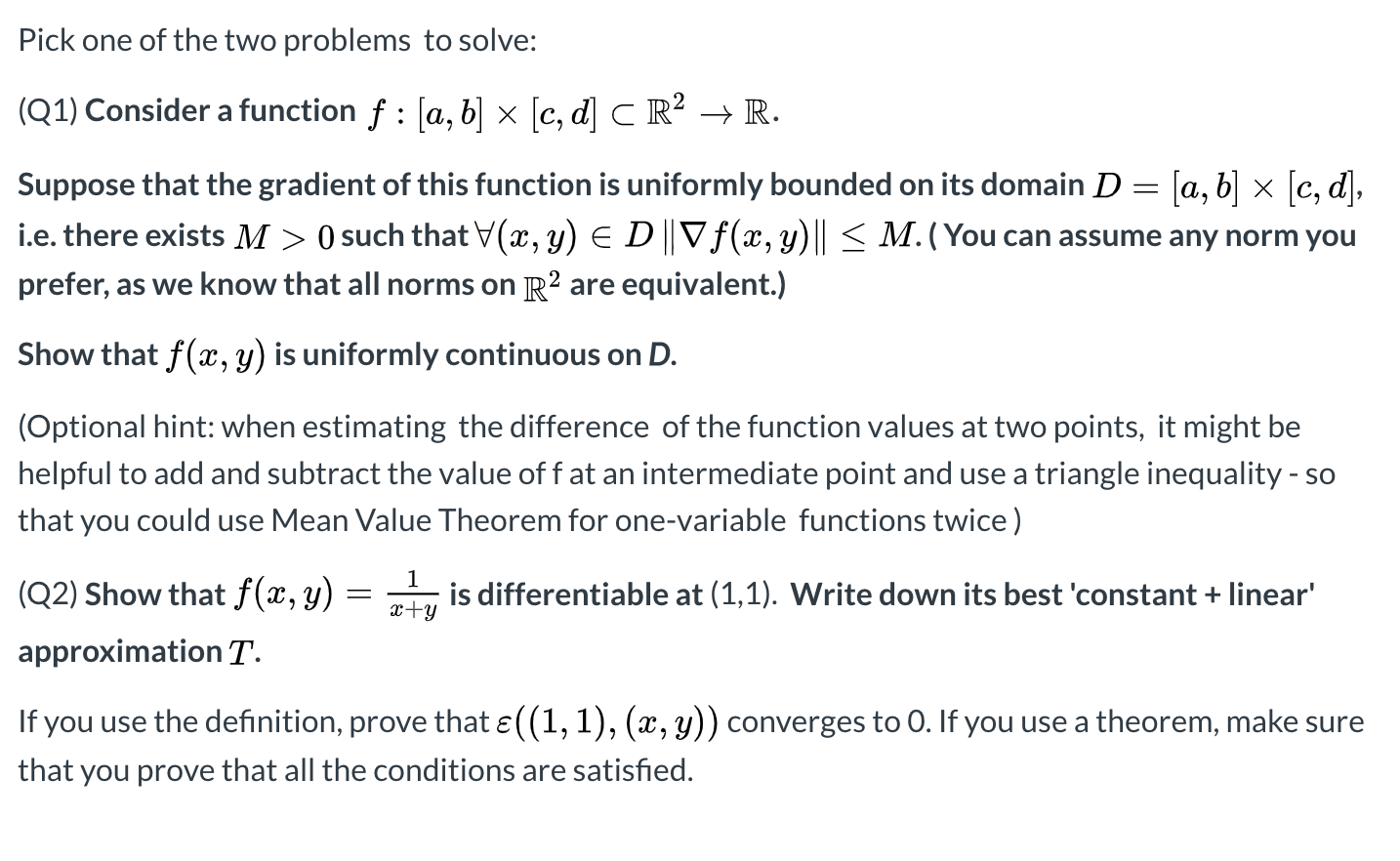 Solved Pick One Of The Two Problems To Solve Q1 Consid Chegg Com