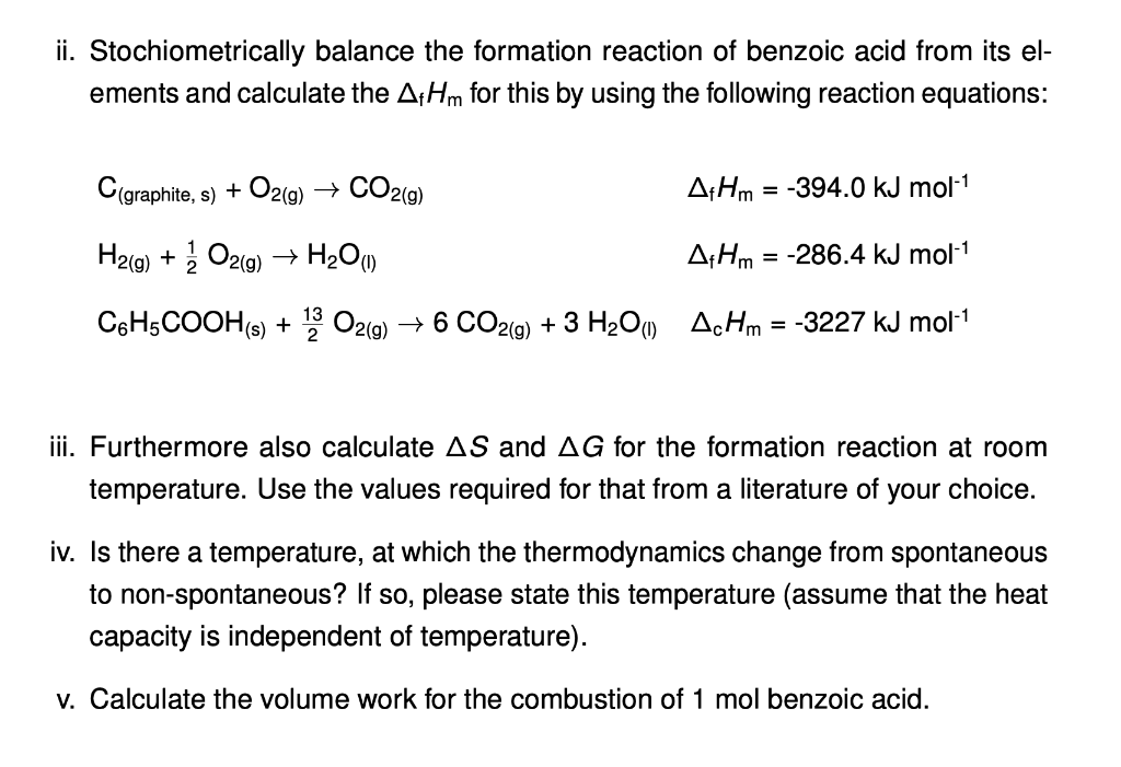 Solved ii. Stochiometrically balance the formation reaction | Chegg.com