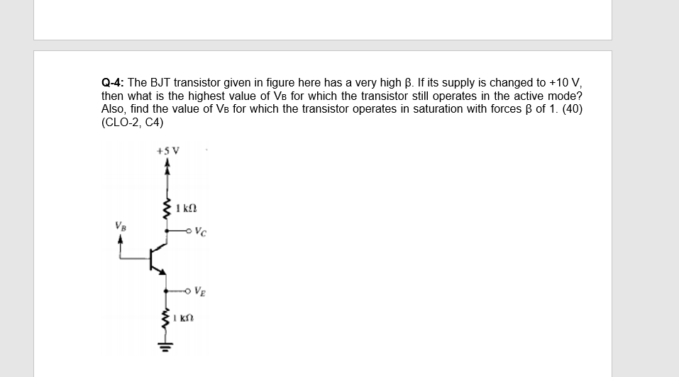 Solved Q-4: The BJT transistor given in figure here has a | Chegg.com
