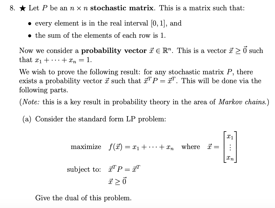 8 Let P Be An N X N Stochastic Matrix This Is Chegg Com