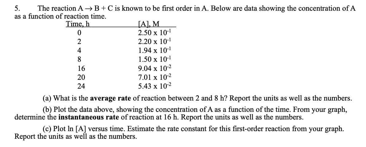 Solved 5. The reaction AB+C is known to be first order in A. | Chegg.com