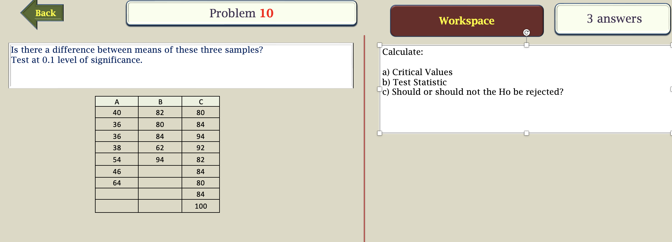 Solved Back Problem 10 Workspace 3 Answers Is There A | Chegg.com