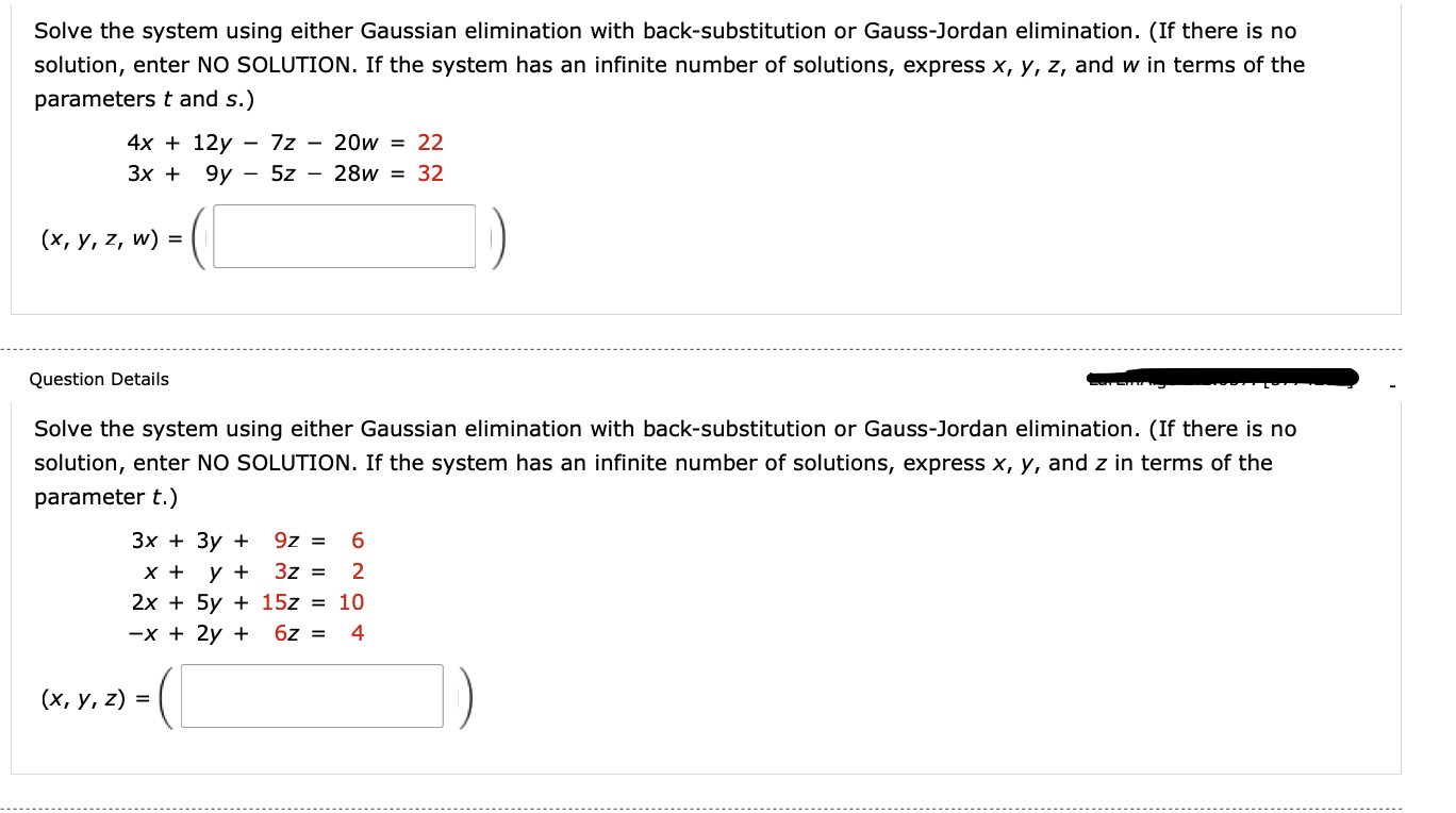 Solve The System Using Either Gaussian Elimination | Chegg.com