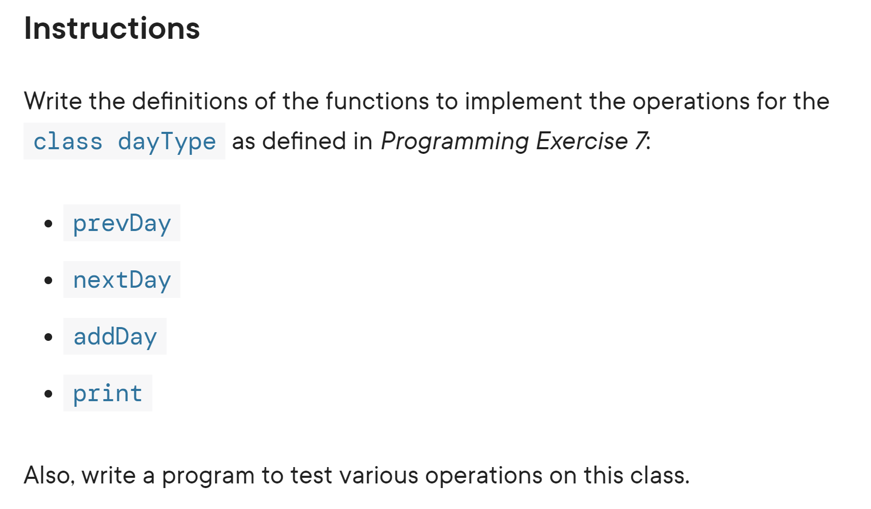 Solved Instructions Write the definitions of the functions | Chegg.com
