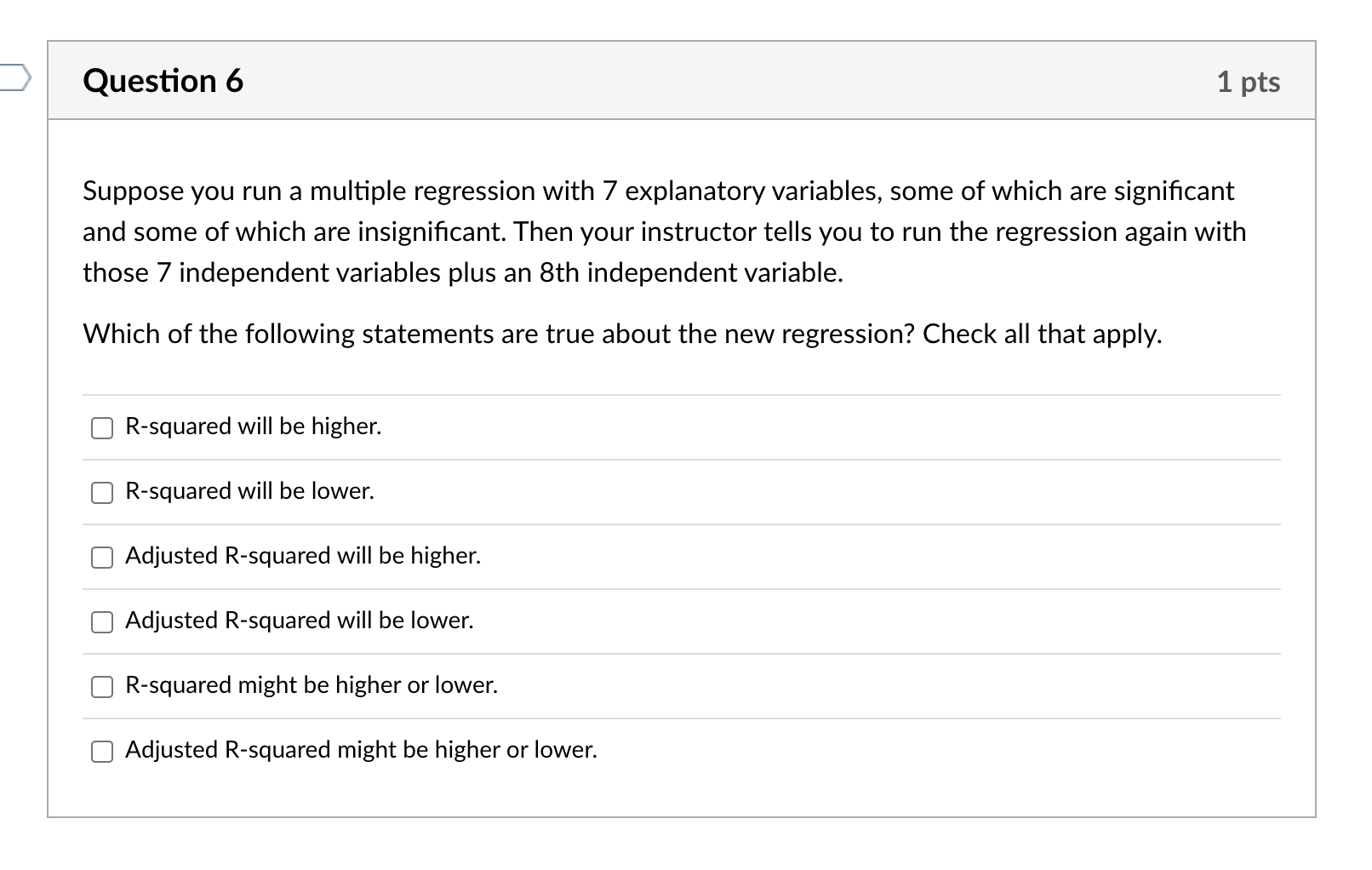 Solved Question 5 1 pts We use the same criteria for | Chegg.com