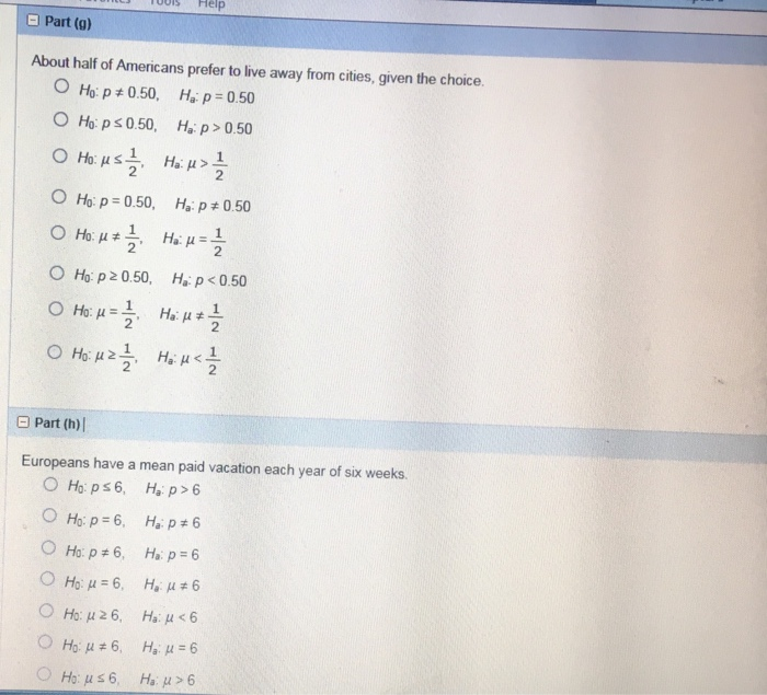 which is the correct null hypothesis of the given statement