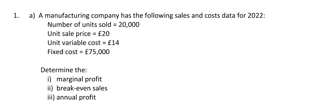 Solved A) A Manufacturing Company Has The Following Sales | Chegg.com