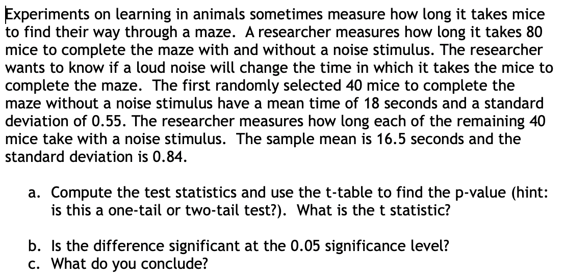 experiments on learning in animals sometimes measure