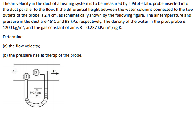 Solved The air velocity in the duct of a heating system is | Chegg.com