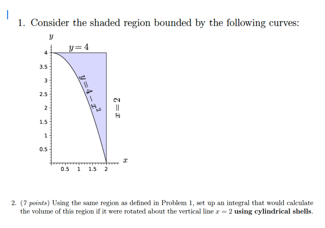 Solved 1. Consider the shaded region bounded by the | Chegg.com