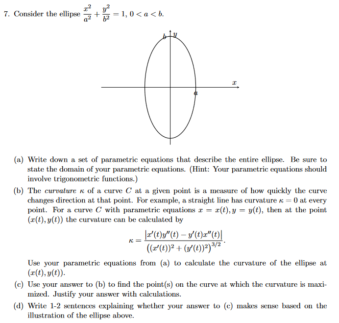 Solved 7. Consider The Ellipse X2 A2 + Y2 B2 = 1, 0