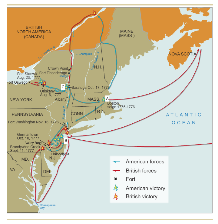 american revolution map of battles