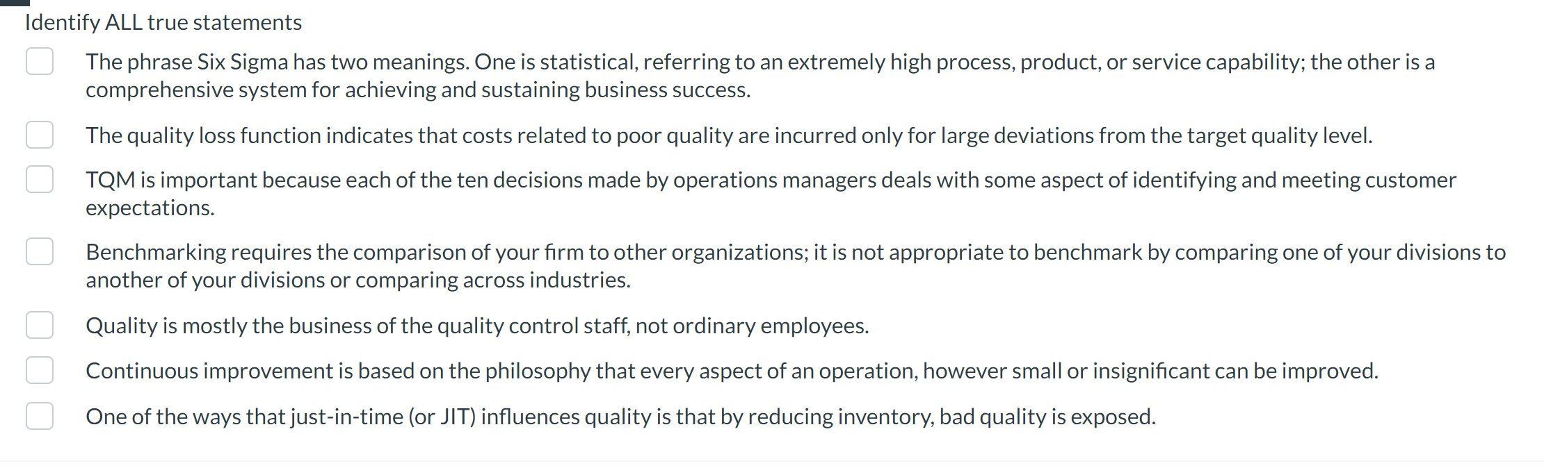 Solved Identify ALL true statements The phrase Six Sigma has | Chegg.com