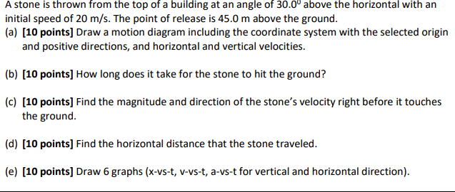 Solved A stone is thrown from the top of a building at an | Chegg.com